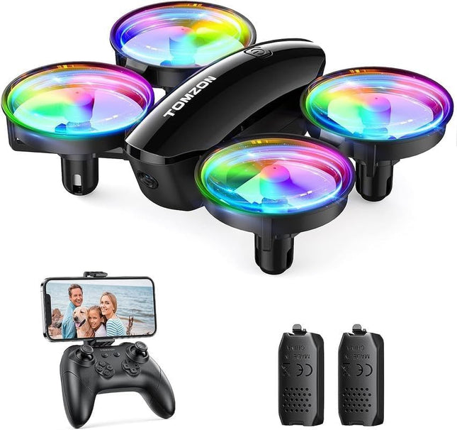 Mini Drone with Camera HD 1080P for Kids Beginners, TOMZON RC Quadcopter with Colorful LEDs, Long Flight Time, 360° Propeller Protection/Throw Go/3D Flip/, Helicopter Remote Controlled Toy Drone Indoor
