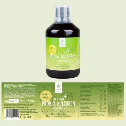 BitterLiebe® Bitter Probio-Cultures Complex - liquid intestinal bacteria - enteric-coated probiotics with 20 bacterial strains - 15 billion bacteria