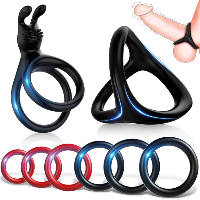 Triangular Penis Rings, Pleasure Ring Set 5 Cock Rings Silicone Cock Rings Testicle Rings for a Harder and Longer Erection Erotic Sex Toy for Couples Fits Any Size Penis Ring Black