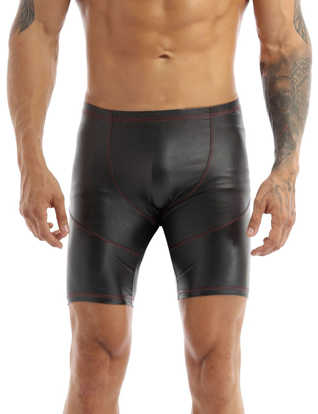 iEFiEL Men's Boxer Shorts Underpants Briefs Pants Hipster Patent Leather Wetlook Men's Underwear Black ML XL XXL Black XXL
