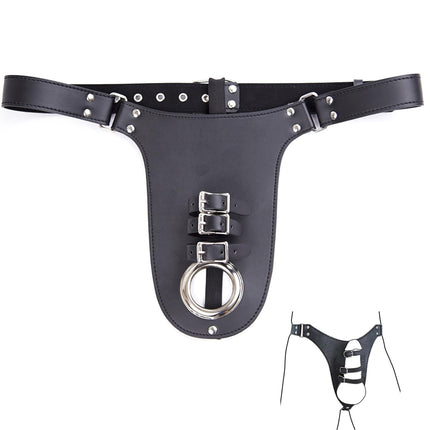 SUPKTHDY Men's Wetlook T-Back G-String Crotchless Lingerie Leather Underwear Mini Briefs Open Crotch Panties Adjustable Belt with Buckle Sexy Panties Clubwear