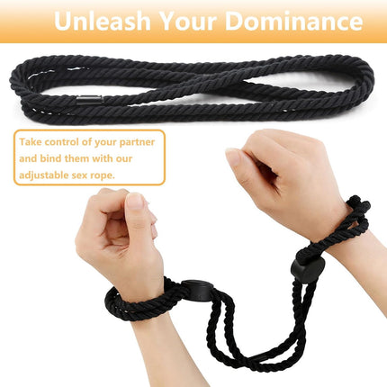 BDSM Sex Bondage, Sex Bondage Handcuffs Restraints, 2 Bondage Rope Set for Wrists and Ankles, with Adjustable Leg Loops, Handcuffs, for Couples Sex Toys (Black)