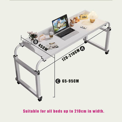 MEYEBP Bedtable Overbed Table with Wheels, Height Adjustable Table Over the Bed Table King Size, Rolling Desk Over Bed, King Beds Rolling Medical Bed Desk for Hospital and Home