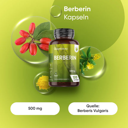 Berberine 500mg - 4 Month Supply - 120 Vegan Berberine Capsules - 1 Capsule Per Day - Magnesium Stearate Free - By WeightWorld