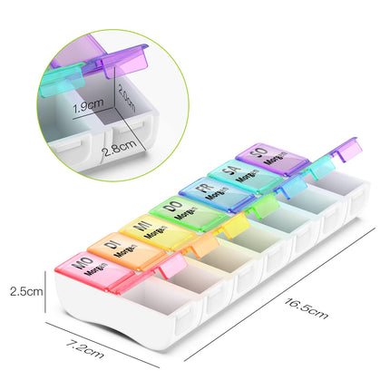 Zawuodar Pill Box 7 Days 2 Compartments, Small Pill Box Morning Evening 14 Compartments Removable Weekly Medication Dispenser Pill Box
