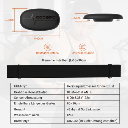COOSPO H6M Heart Rate Monitor Chest Strap Bluetooth ANT+ Connectivity, Heart Rate Sensor ECG Measurement IP67 Waterproof, Compatible with Wahoo, Elite HRV, Rouvy, Adidas Run, Kinomap, Pulsoid