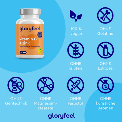 Vitamin C 365 Capsules - High dosage with 1000mg + 20mg zinc - Plant-fermented &amp; buffered (pH-neutral, acid-free, gentle on the stomach) - Laboratory-tested, vegan, produced without additives
