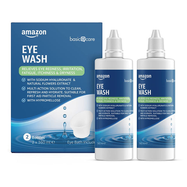 Amazon Basic Care Eye Wash with Sodium Hyaluronate and Natural Flower Extracts, 2 x 360ml