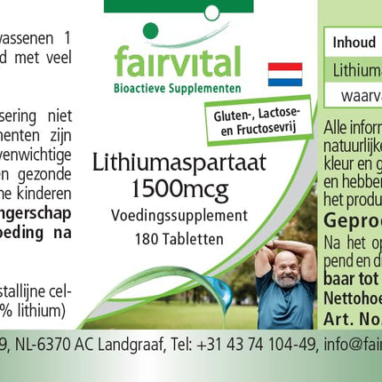 Fairvital | Lithium Aspartate 1500μg - 180 Tablets - Organically bound lithium - Highly bioavailable - Quality-tested and high-dose - 100% vegan - Made in Germany