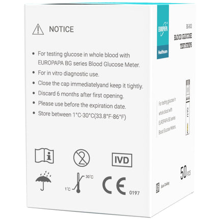 EUROPAPA® Blood Glucose Test Strips 100 PCS for Blood Glucose Level Control, Diabetic Test Strips for Diabetes and Glucose Monitoring, Test Strips Applicable EUROPAPA BG Series Blood Glucose Meter