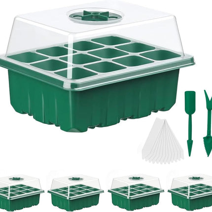 ASOPFYUM Indoor Greenhouse Propagator – Mini Greenhouse Propagation Set 5 Pieces (60 Cells) with Lid &amp; Ventilation | Greenhouse for Windowsill, Propagation Tray Set for Indoor Plant Cultivation