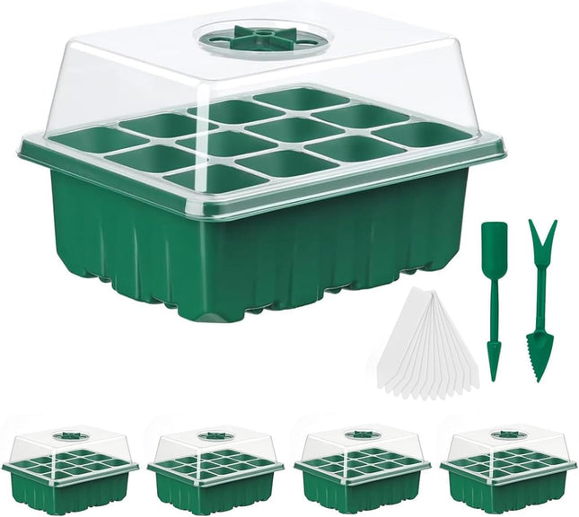 ASOPFYUM Indoor Greenhouse Propagator – Mini Greenhouse Propagation Set 5 Pieces (60 Cells) with Lid &amp; Ventilation | Greenhouse for Windowsill, Propagation Tray Set for Indoor Plant Cultivation