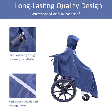 Fonakei Wheelchair Rain Poncho cover, Waterproof rain cover cape, Lightweight Rain Poncho for wheelchair Dry Protection
