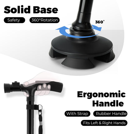 Walking Stick with LED Light, Ohuhu Walking Stick for Men &amp; Women, Foldable Height Adjustable, Walking Aid with Carrying Bag, Gifts for Seniors &amp; Adults