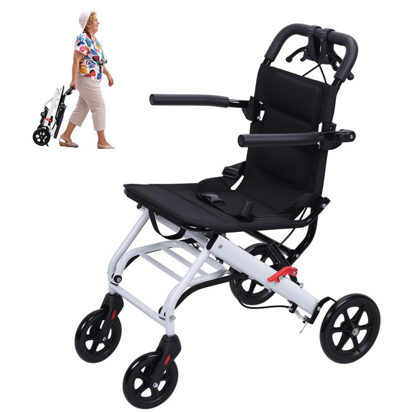 Ehozirta Folding Wheelchair, Lightweight Portable Travel Chair for Adults, Ergonomic Design Wheelchair with Adjustable Seat Belt, Aluminum Frame, PU Wheels for Smooth Riding