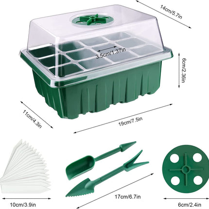 KAHEIGN 12Pcs Growing Kit Indoor Greenhouse Propagator, 144 Cells Mini Greenhouse Growing Set, Seedling Starter Trays Greenhouse Growing Tray with Lid Ventilation for Seedling Plant