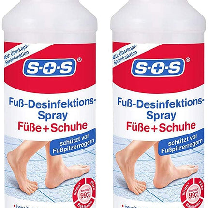 SOS Foot Disinfectant Spray | As a foot spray: Protects against athlete's foot | As a shoe spray: Eliminates sweat &amp; foot odor 2x250ml Foot Disinfectant Spray