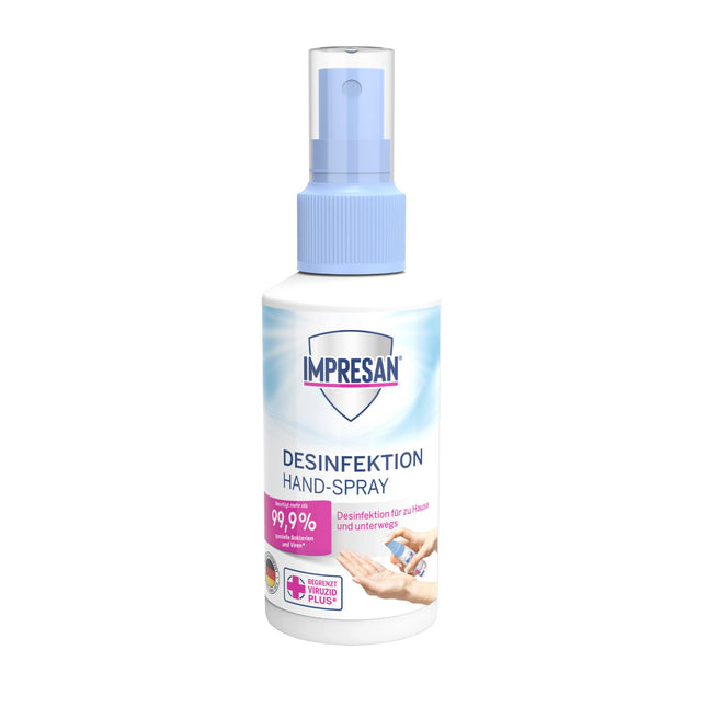 IMPRESAN Disinfectant Hand Spray | Hygienic cleanliness without water | Suitable for hands and face masks | Effective against bacteria and viruses | 100 ml