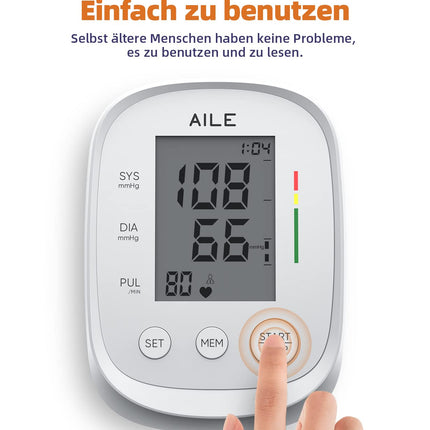 Blood pressure monitor (Blood pressure monitor) AILE: Upper arm blood pressure monitor for home use, blood pressure monitor large cuff (adjustable 22-42cm) Automatic upper arm blood pressure monitor