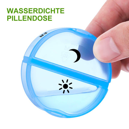 SUKUOS Pill Box 7 Days Morning Evening, Pill Box Round, 2 Compartments, Handy and Moisture-Resistant Medicine Box Medication Dispenser