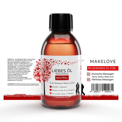 MakeLove Massage Oil - Sensual Love Oil for Partner Massages - Care Oil for Full Body Massages - Lubricating Oil - 250ml Neutral