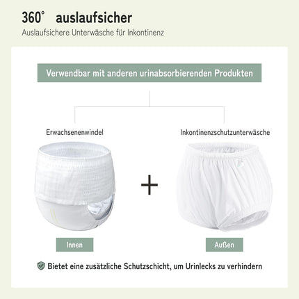 Carer 2 Pack Incontinence Leak-Proof Underwear for Adults Plastic Diaper Cover Washable Reusable Waterproof Incontinence Underwear Unisex White Size M