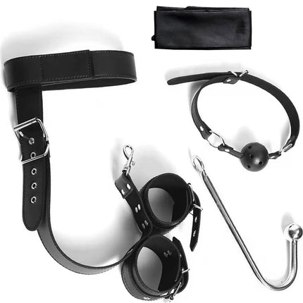 BDSMAGE Bondage Set with Anal Hook, Restraints Sex Set Handcuffs Collar Gag Blindfold Erotic, BDSMs Toys Hard, SM Sex Toys Extreme Couples (Black)