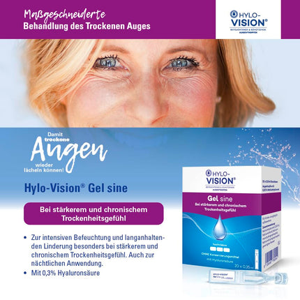 Hylo-Vision Gel sine eye drops – Intensive moisturizing for severely and chronically dry eyes, ideal for on-the-go use, highly viscous, preservative-free, suitable for contact lenses, 60 x 0.35 ml