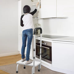 Bathtub step with grab bar, 5-level height adjustment, entry aid for seniors and disabled people, footstool for bed, kitchen, bathtub, load capacity up to 180 kg