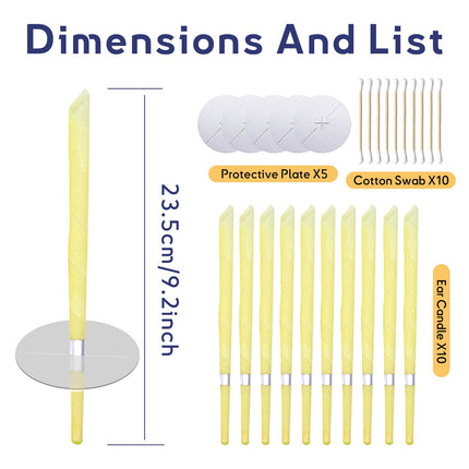 Ear candles, ear candles for cleaning earwax, 10 pcs, natural and non-toxic cylinder with safety filter, protective discs and cotton swabs