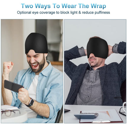 ACWOO Gel Cooling Cap Migraine Headache Relief Stretchable Headache Hat Cold Therapy Cap Sleep Mask, Heady Mask for Puffy Eyes Stress Relief (Black)