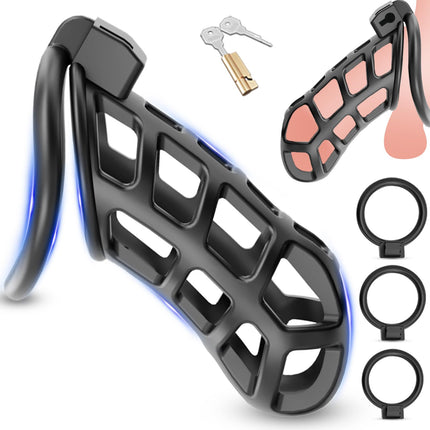 BDSMAGE Penis Cage Cobra 6.0, Chastity Cage Male Chastity Cage Chastity Belt for Men with 3 Testicle Rings, BDSM Toys Hard, BDSM Set Slave Sex Toys for Men Extreme (FLS - XL)