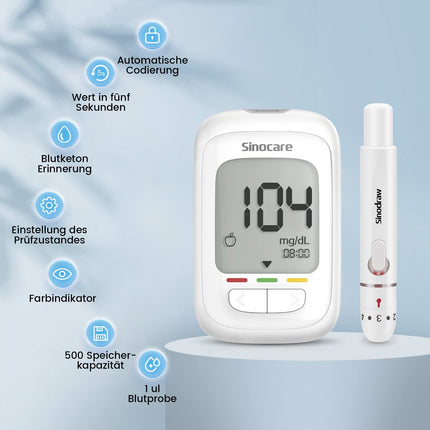 Blood Glucose Meter Set with 100 Test Strips, Glucose Monitor with 100 Lancets, Most Accurate Silver Electrode, Ketone Warning, mg/dL