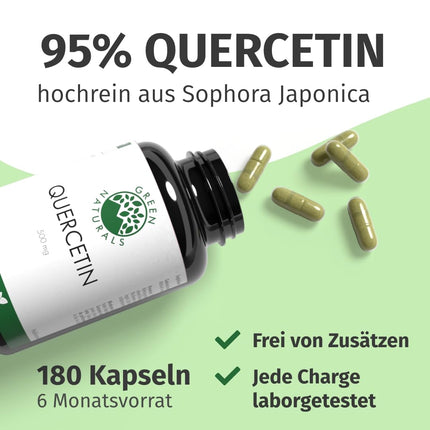 Quercetin High Dose - 180 capsules of 500 mg each, made in Germany with an extract content of 95% - 6-month supply - Pharmacy quality - Green Naturals®