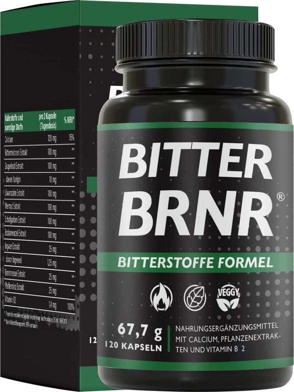 BRNR BITTER BRNR Bitter Formula and Metabolism Complex with Vitamin B2, Digestive Enzymes with Calcium, Alternative to Bitter Drops, 120 Capsules