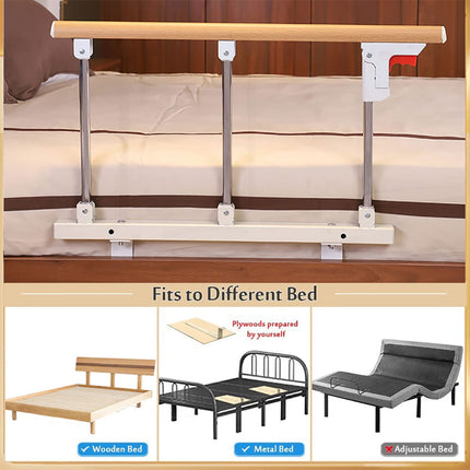 Gdmokle Bed Rail for Elderly Adults, Foldable Bed Guard Rail Safety Railing, Sturdy Metal Guard Assist Handle for Hospital Home Care, 70x40cm (Wood Color)