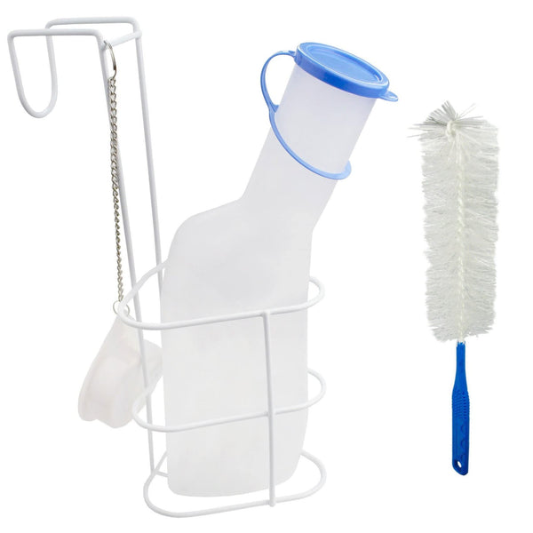 Medi-Inn Urinal Bottle PP 1000 ml for Men Milky with Bed Holder and Cleaning Brush