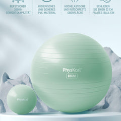 PhysKcal 65cm Light Turquoise Thick Exercise Ball and 23cm Pilates Ball Set, Anti-Burst Exercise Ball, Anti-Slip Seat Ball, Balance Ball, Yoga Ball for Home, Gym and Office