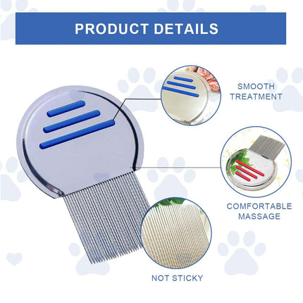 Pack of 3 lice combs, lice comb, metal lice comb, lice flea comb, 4 cm long metal teeth, suitable for lice and dandruff on all hair types, suitable for babies, children, adults and pets
