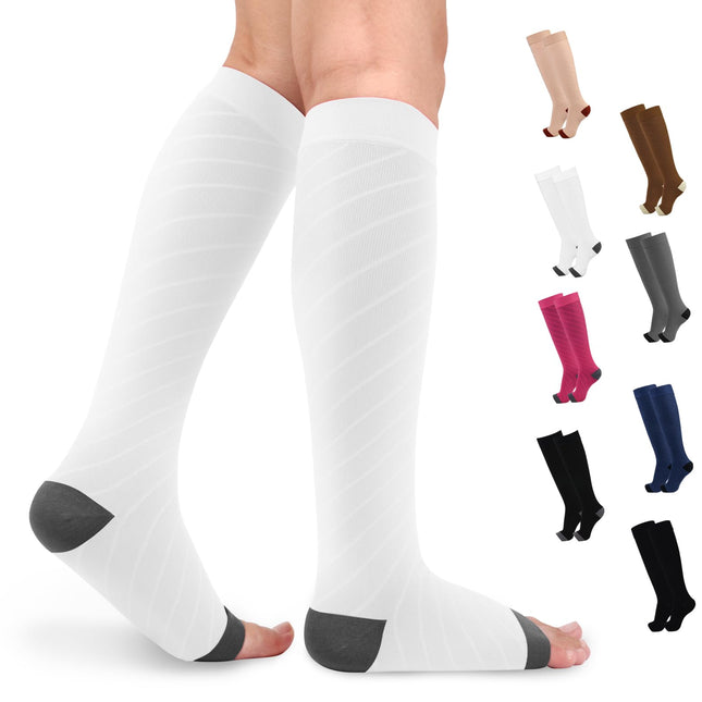 beister 20-30 mmHg Medical Compression Stockings for Women &amp; Men, Open Toe Calf Compression Knee Highs, Graduated Support Stockings for Varicose Veins, Edema, Pregnancy
