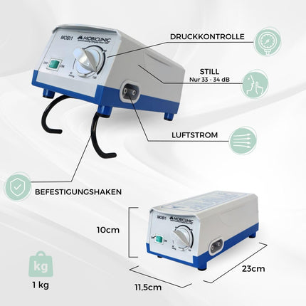 Mobiclinic®, Anti-decubitus mattress, Model mobi 1, With compressor motor, Air mattress, Alternating cycle doctor, European brand, For decubitus grade I, 200 x 90 cm, 130 cells, Color blue