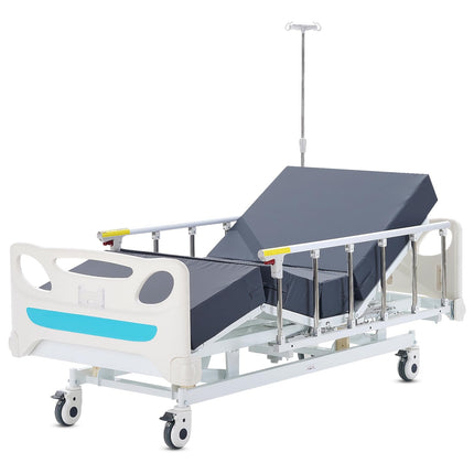VEVOR Premium 3-Function All-Electric Hospital Bed, Electric Medical ICU Bed with Mattress and IV Pole, Hand Control and 5-Inch Locking Casters for Use