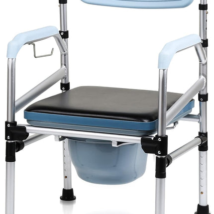Vkechh Height-adjustable toilet chair, anti-slip toilet chair with padded seat and toilet bucket, armrest and backrest, foldable portable toilet bucket, shower stool up to 160 kg