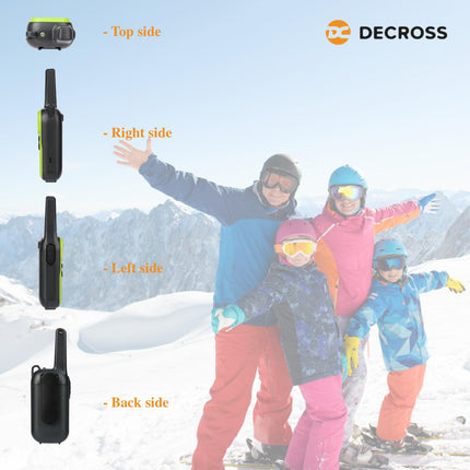 DC DECROSS Walkie Talkies for Kids and Adults, Set of 2 Walkie Talkies up to 4 km, PMR446 16 Channels, VOX, Flashlight, Gift for Boys and Girls Ages 4, 5, 6, 7, 8, Hiking, Camping (Green + Battery)