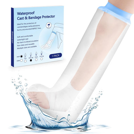 AMSGANK Shower Protector Leg, Waterproof Leg Cast Protector Reusable Waterproof Cast Bandage for Broken Toe Ankle Burn Keep Wounds Dressings Dry - Adult