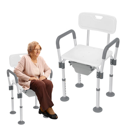YRHome Height-adjustable aluminum toilet chair, shower chair with removable armrests and backrest, non-slip shower stool, up to 150 kg, for seniors, pregnant women, and people with limited mobility
