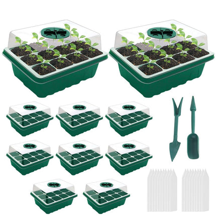HRKVSK Mini Greenhouse Cultivation, 10 Pieces 120 Cells Indoor Greenhouse Cultivation Box, Plant Cultivation Set with Lid, Cultivation Box with 10 Labels 2 Tools for Seedling Plant