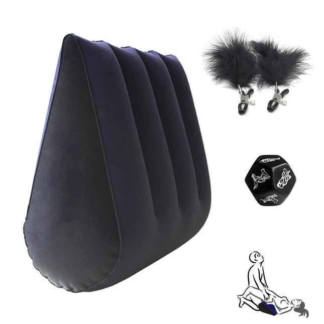 Inflatable Sofa Triangle Sex Pillow Ramps Lumbar Pillow, Inflatable Pillow Sex Furniture, BDSM Furniture Set with Sex Dice Couple, Nipple Clamps, Inflatable Bed, Sex Toys for Couples Extreme Sex Position