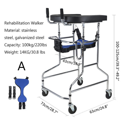 Upright Walker, Rollator Walker for Adults, Robust, Height-Adjustable Walking Aids with 4 Lockable Universal Wheels, Seat Cushion, Armpit (S: 100-125cm-A)