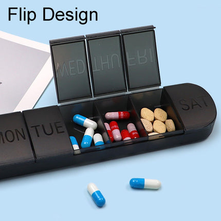 vgggrd Pill Box, 7-Day Weekly Pill Box, Pill Box, Medicine Box, Pill Box, 7 Compartments, Easy to Open, Convenient and Comfortable (Black)
